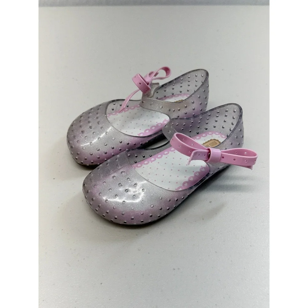 Mini Melissa Ultragirl Silver Glitter Pink Bow Jelly Mary Jane Shoes Size 9